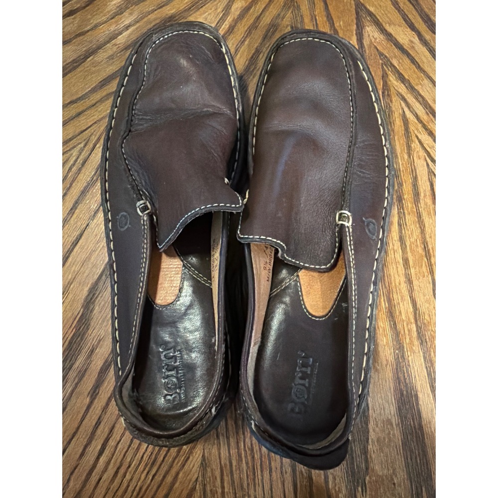 Born B8042 Brown Leather Slip On Loafers Womens 9.5 Driving Mocs Square Toe